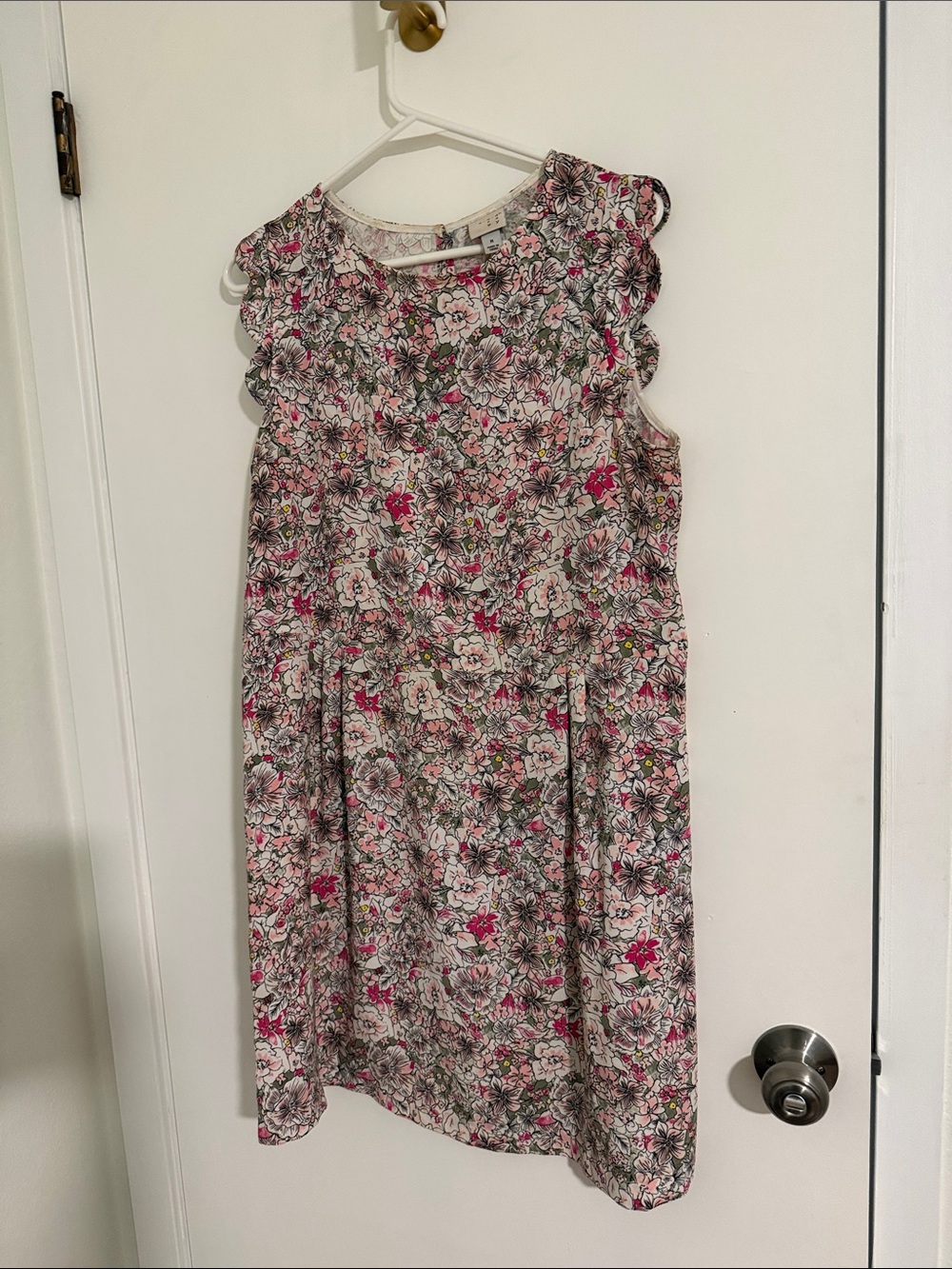 a new day Floral Pink and Gray Ruffle-Sleeve Casual Dress